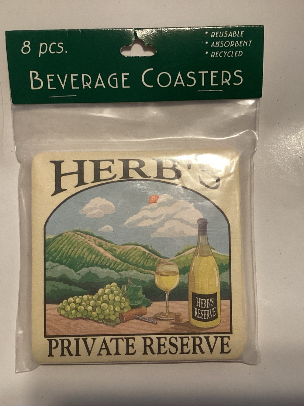 Beverage Coasters - Cream with Green Vineyard Design (Set of 8)